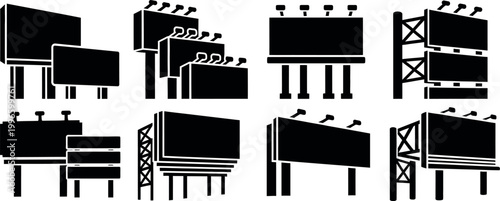 collection of empty outdoor advertising billboards and signage frames vector illustration