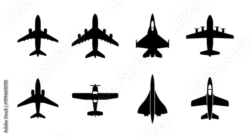 Photos Diverse Aircraft Silhouettes Collection, Commercial Jets and Propeller Planes, A