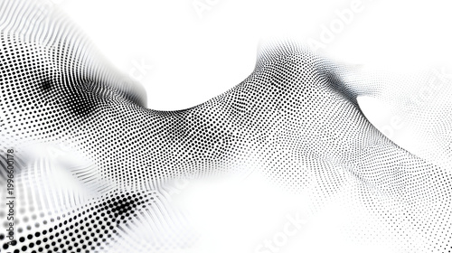 A black and white abstract digital landscape with a wavy pattern on transparent background