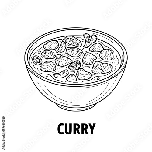 Curry bowl illustration, hand-drawn style
