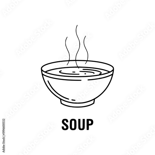 Hot soup in a bowl, simple line art illustration