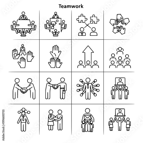 Teamwork Icons: Collaboration and Success Symbols
