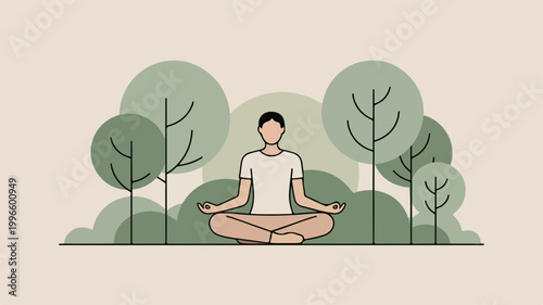 Man meditating in lotus pose surrounded by trees