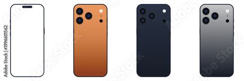 Smartphone mockup screen front and back view with white outline screen