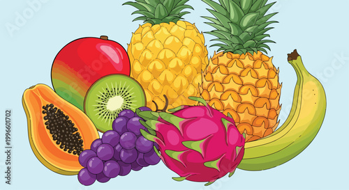 Fotografia A colorful illustration featuring a diverse arrangement of fruit