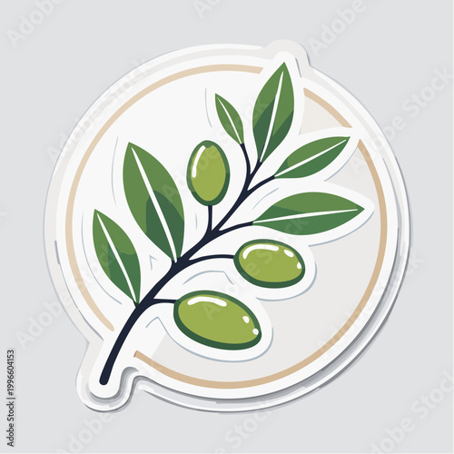 Stylized Olive Branch with Green Olives Sticker