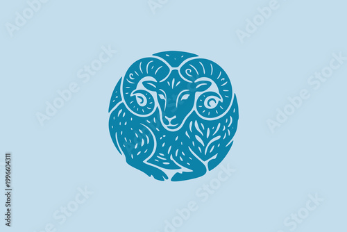 Stylized Circular Ram Logo Illustration