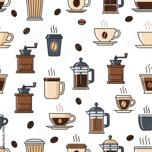 Coffee Pattern: Cups, Grinders, French Press