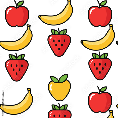Colorful Fruit Pattern - Apples, Bananas, Strawberries