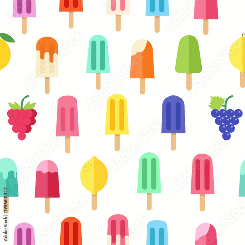 Colorful Ice Pops and Fruits Seamless Pattern