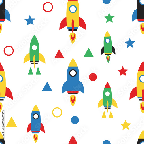 Colorful Rockets Seamless Pattern