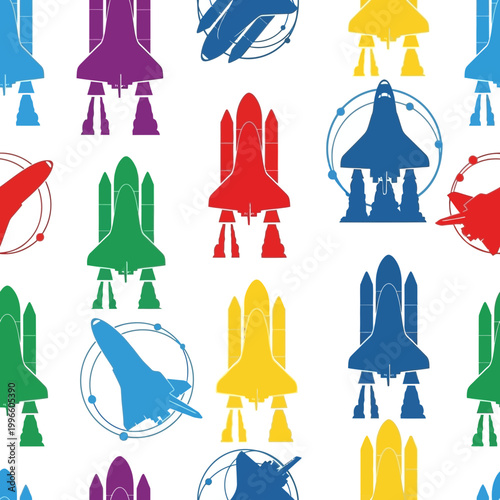 Colorful Space Shuttle Seamless Pattern