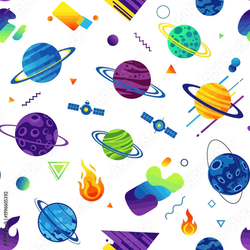 Colorful Space Planets & Satellites Pattern