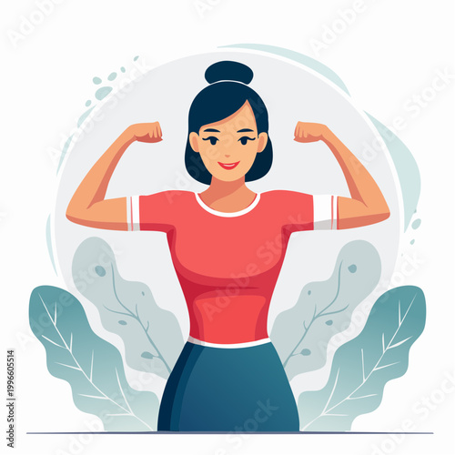 Woman flexing muscles, symbolizing strength and empowerment