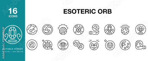 Esoteric Orb icon set. Includes orb, sphere, crystal, esoteric, mystical, magic and More. Editable Stroke Icon Collection.