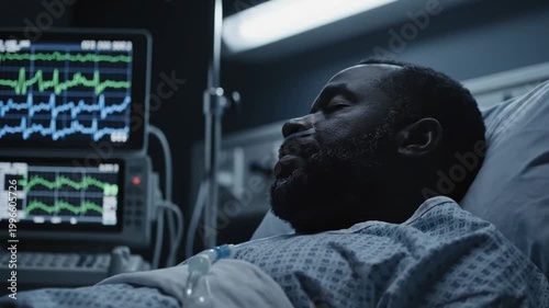 Hospital Patient In Distress With Monitoring Equipment Showing Vital Signs