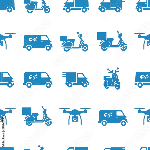 Delivery Icons: Drones, Vans, Scooters Pattern
