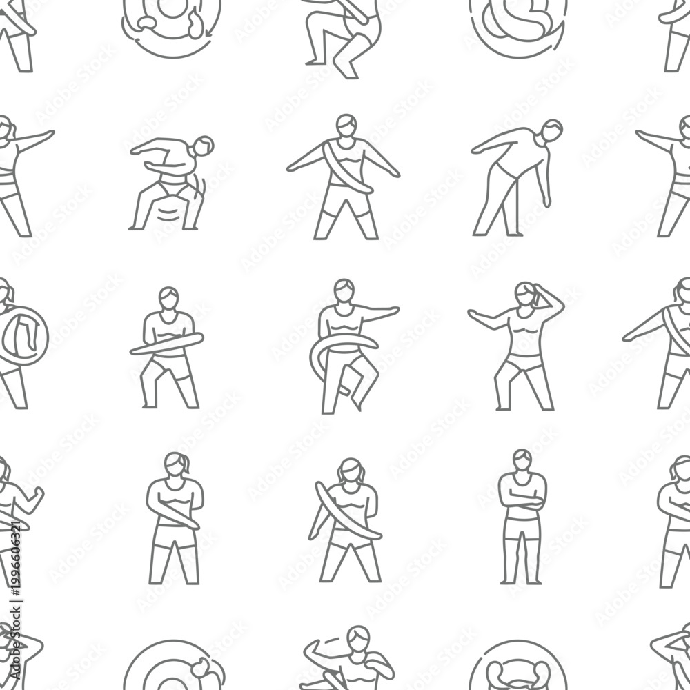 Naklejka premium Fitness Routine Icons Seamless Pattern
