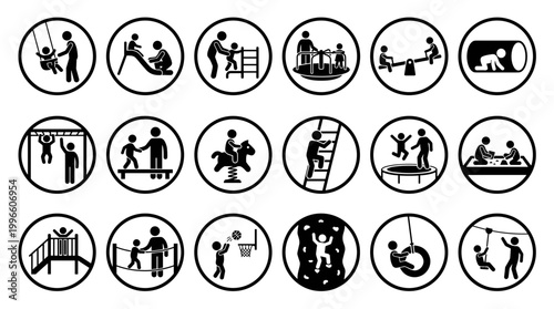 Children and Adults Play Outdoor Activities in a Park Pictogram Collection