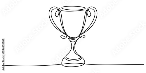 Continuous single line drawing of a trophy cup representing success and victory in a minimalist black and white artistic style design Vector, illustration