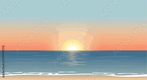 Fotografía A serene beach scene at sunset with a radiant sun