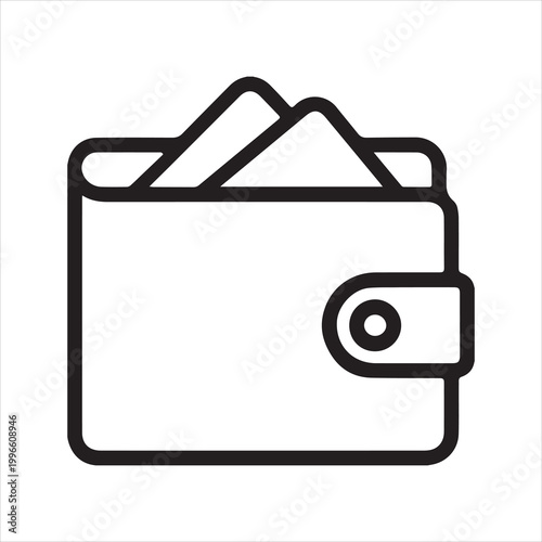 Simple line art icon of a wallet filled with cards and cash