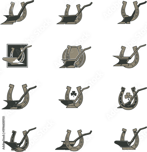 Collection of metal horseshoes closeup.