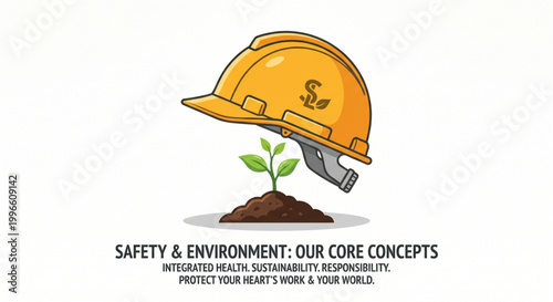 Emblematic illustration symbolizing a commitment to workplace safety and ecological preservation, fostering sustainable industrial growth and responsible practices globally