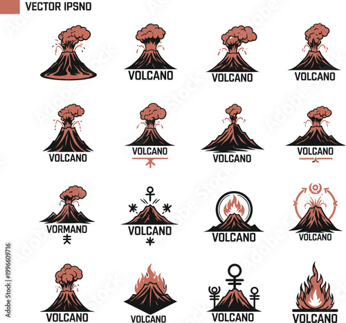 Volcano Eruption Icon Set Vector.