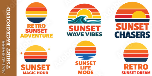 Retro sunset adventure vintage t shirt graphic design with wavy lines.