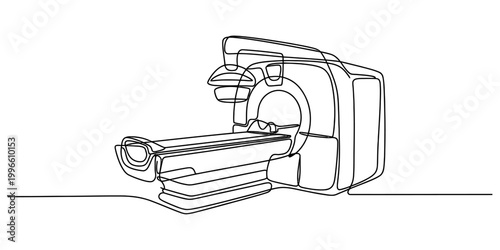 Continuous single line drawing of a medical mri scanner machine for hospital diagnosis and clinical scanning technology illustration Vector, illustration