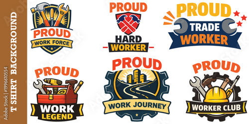Professional occupational emblem collection featuring proud work force and trade workers.