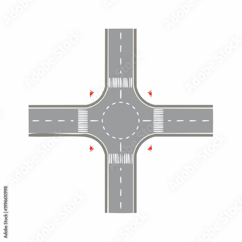 Roundabout Intersection with Pedestrian Crossings and Traffic Arrows