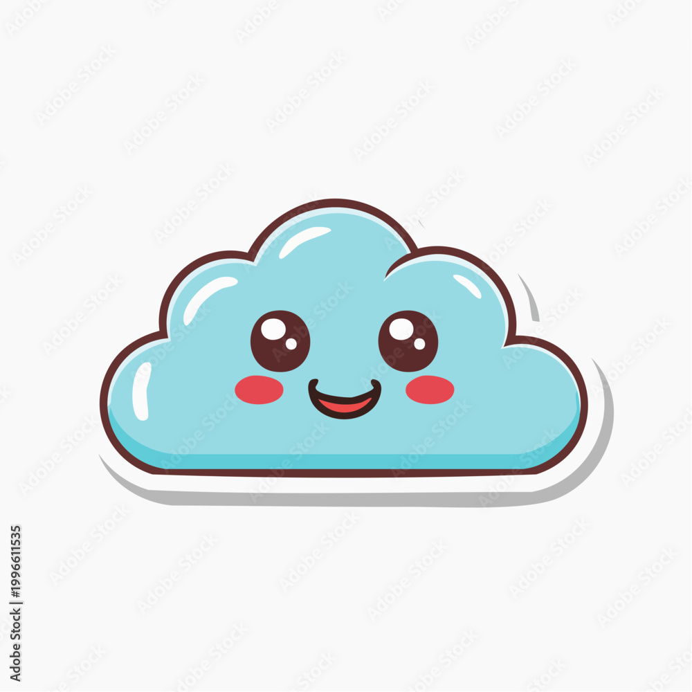 Obraz premium Cute Kawaii Cloud Character with Happy Face