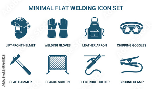 Minimalist Flat Icons for Welding Gear and Safety Equipment Set