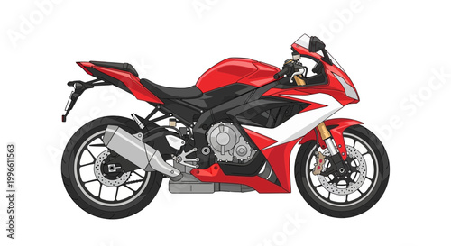 Red Sport Motorcycle Isolated on White Background