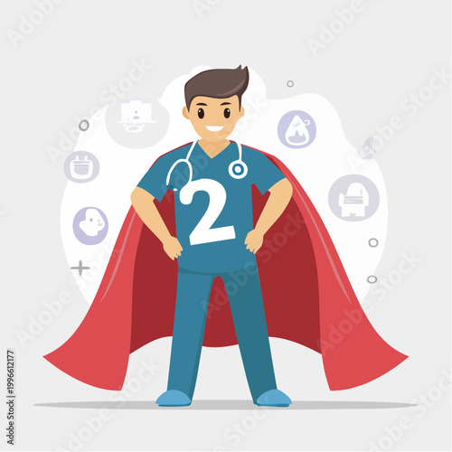 Superhero Doctor with Stethoscope and Cape