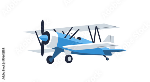 Blue Biplane Aircraft Illustration