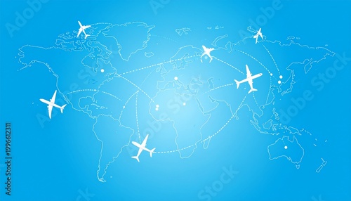 Airplanes flying around the world map.
