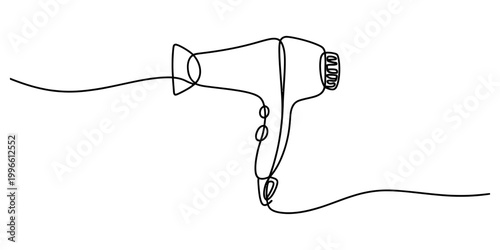 Continuous single line drawing of a hair dryer for professional salon equipment and beauty tools concept art in a simple minimalist style Vector, illustration