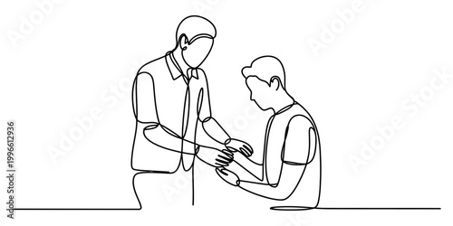 Continuous single line drawing of a mentor teaching a student or a business manager coaching a young employee in an office setting Vector, illustration