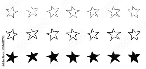 stars painted by hand doodle hand drawn icon set.