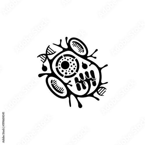 Abstract Cell Biology Illustration - DNA Helix and Organelles