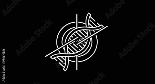 Abstract DNA helix symbol with circle and lines on black background