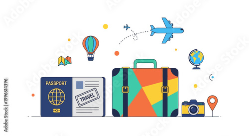Colorful travel luggage and accessories.