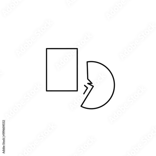 Abstract Geometric Shapes, Broken Circle and Rectangle, Minimalist Design