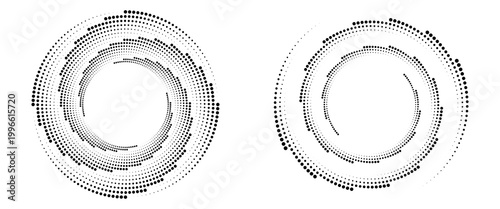 Black concentric circle set. Sonar or sound wave ring collection. Dotted and linear epicentre, target, radar icon concept. Ripple radial signal or vibration elements. Vector line and halftone symbols