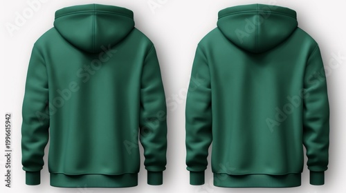 Set of green front and back view tee hoodie hoody sweatshirt on transparent background cutout, PNG file. Mockup template for artwork graphic design --ar 16:9