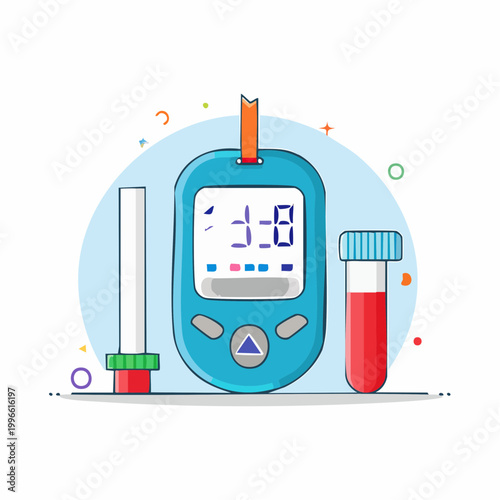 Blood Glucose Meter and Test Tube Illustration
