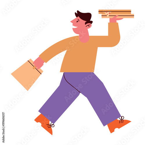 Delivery Worker Walking With Package Box